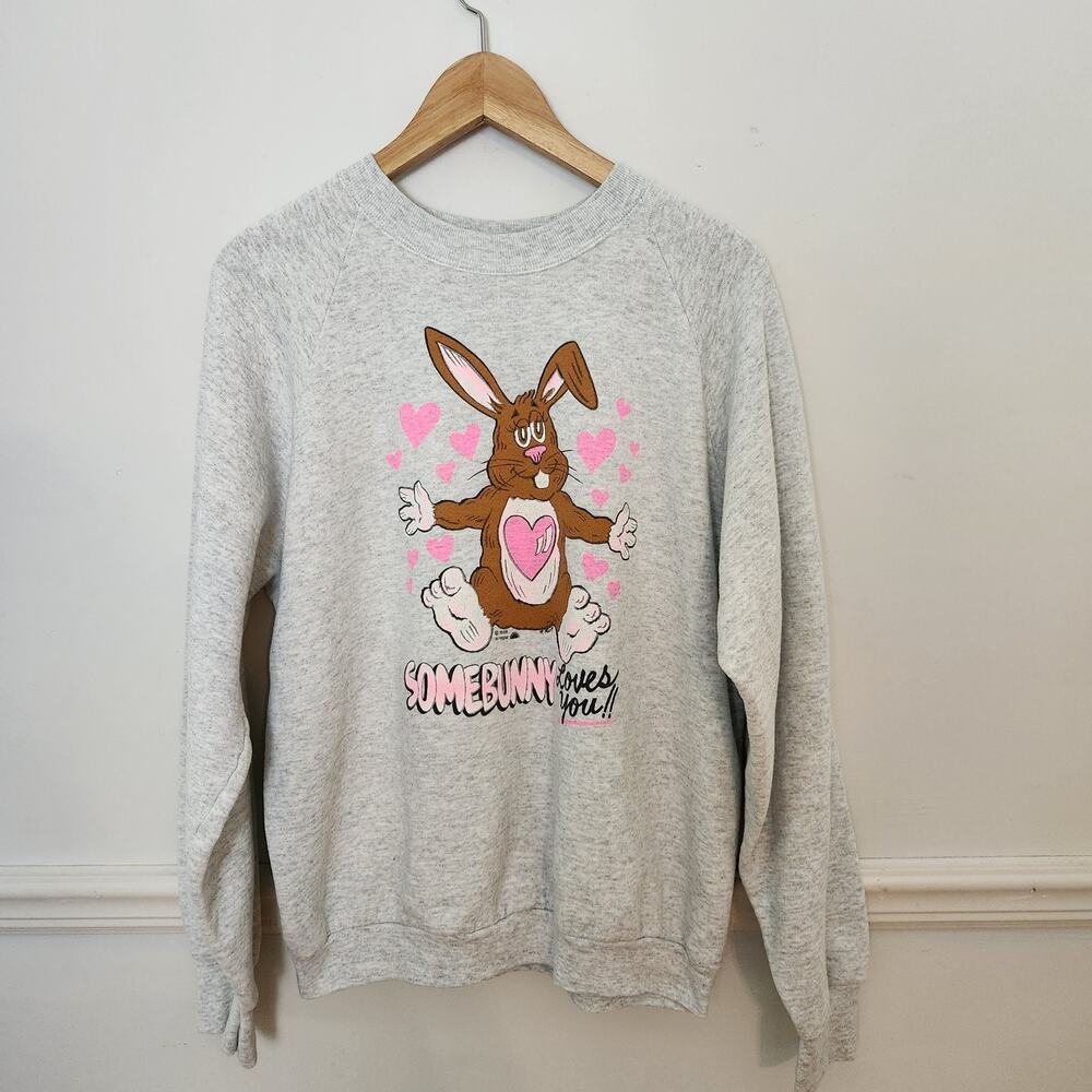 VTG 1988 SomeBunny Loves You Sweatshirt XL Womens Love Rabbit Heart Crewneck